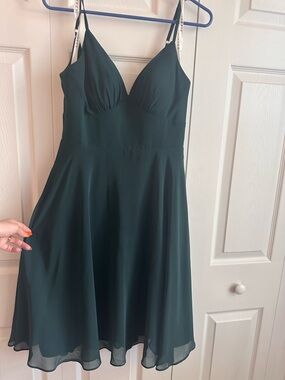 Azazie Dark Green Spaghetti Strap Midi Dress